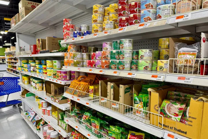 AP Shelves are filled with soup bases and other ingredients at Idaho Capital Asian Market in Boise, Idaho