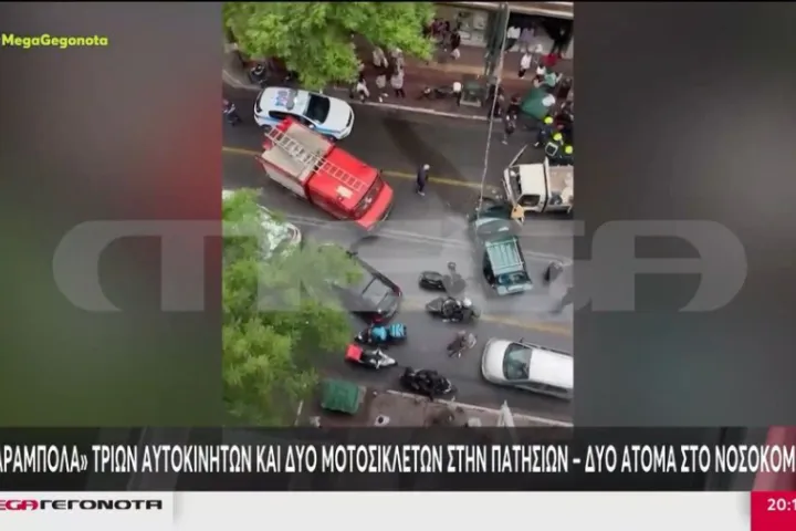 Σοβαρό τροχαίο στην Πατησίων: Δύο τραυματίες από σύγκρουση ΙΧ και μοτοσικλετών