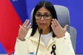 Venezuela's acting President Delcy Rodríguez speaks during a press conference in Caracas